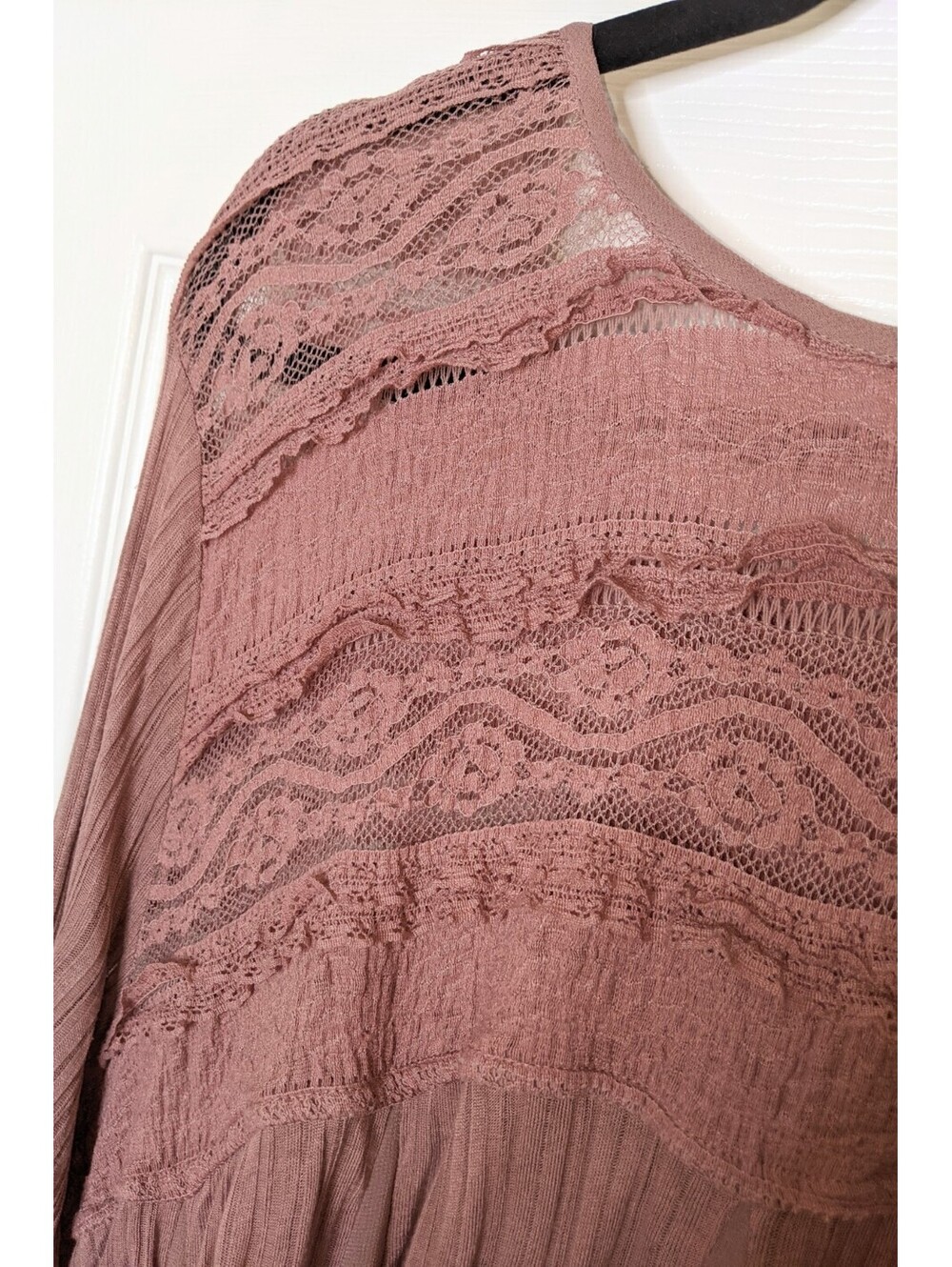 Free People Penny Lane Sheer Tunic Size XS Mauve BOHO Gauze Lace Oversized - Picture 10 of 13